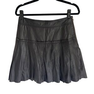 Vintage Etcetera Black Calf Leather Pleated Skirt Size 2